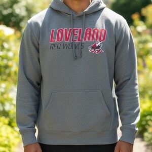 PEL ATHLETIC Grey Loveland Red Wolves‎ Hoodie Sweatshirt Men's XXL